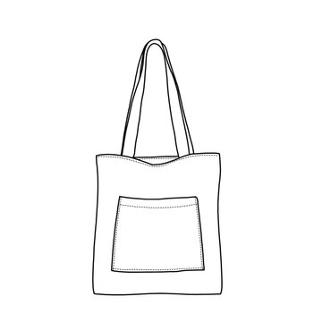 recommend clip art: Tote Bag with Zip, Shoulder Bag Women's Handbags Large Capacity Shopping Bag Line art, outline vector doodle illustration front view, isolated on white background