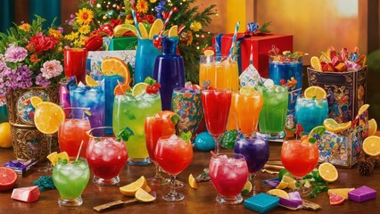 Fototapeta premium Fun cocktail gift sets with vibrant themes