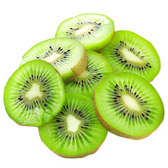 Fototapeta premium Freshly sliced kiwi fruit with vibrant green flesh and tiny black seeds, perfect for healthy eating and nutritious desserts.