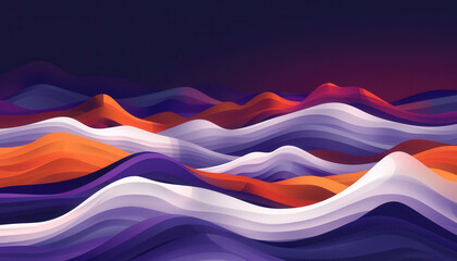 Fototapeta premium Colorful abstract waves and peaks against a dark background, resembling a serene, stylized mountain landscape at sunset.