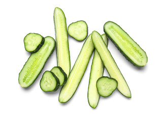 Fresh cut cucumbers isolated on white background