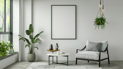 Living Room Wall Poster Mockup: ISO A Paper Size Frame in Modern Interior, 3D Render