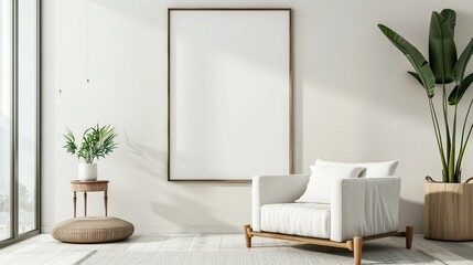 Modern Interior Design with Frame Mockup: ISO A Paper Size Wall Poster, 3D Render