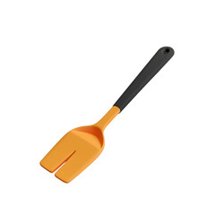 3D rendering of an orange and black plastic kitchen spatula isolated on a white background. Ideal for culinary tools and kitchenware images.