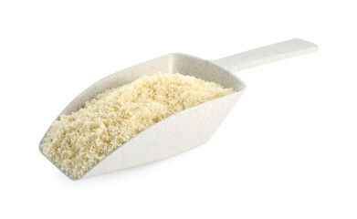 Scoop with fresh almond flour isolated on white
