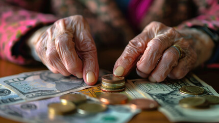 Elderly Woman'S Hands Count Money. Save for old age