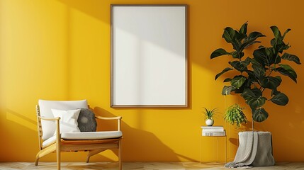 3D Render of Frame Mockup in Modern Living Room Interior, ISO A Paper Size