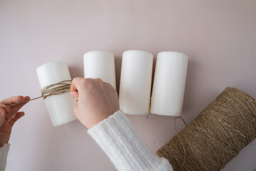 Handmade Christmas countdown advent four-week calendar. Festive holiday preparation craft master...