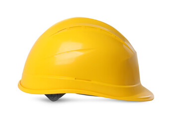 Yellow hard hat isolated on white. Safety equipment