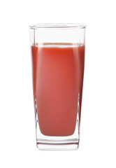 Fresh tomato juice in glass isolated on white
