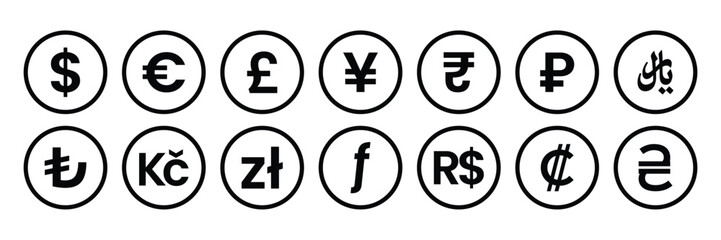 Outlined Money currency icon set. Currency exchange icon vector illustration.