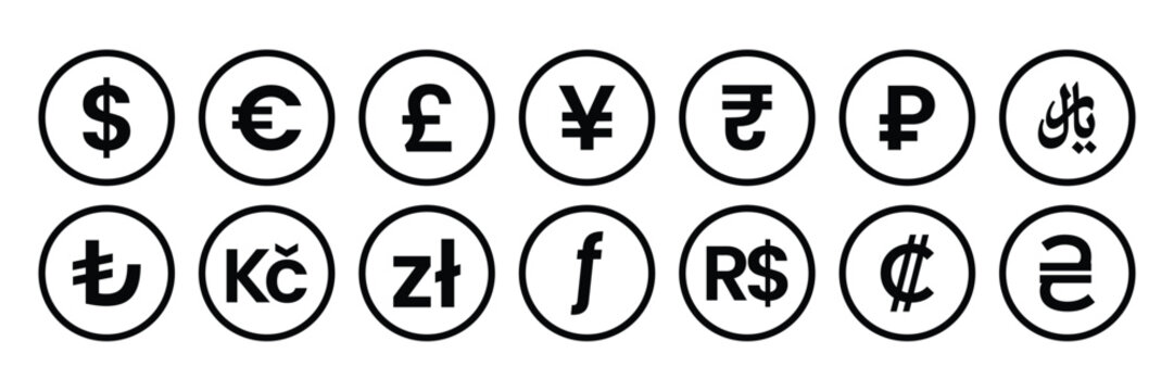 Outlined Money currency icon set. Currency exchange icon vector illustration.