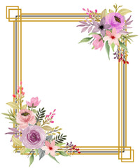 purple flower frame with watercolor