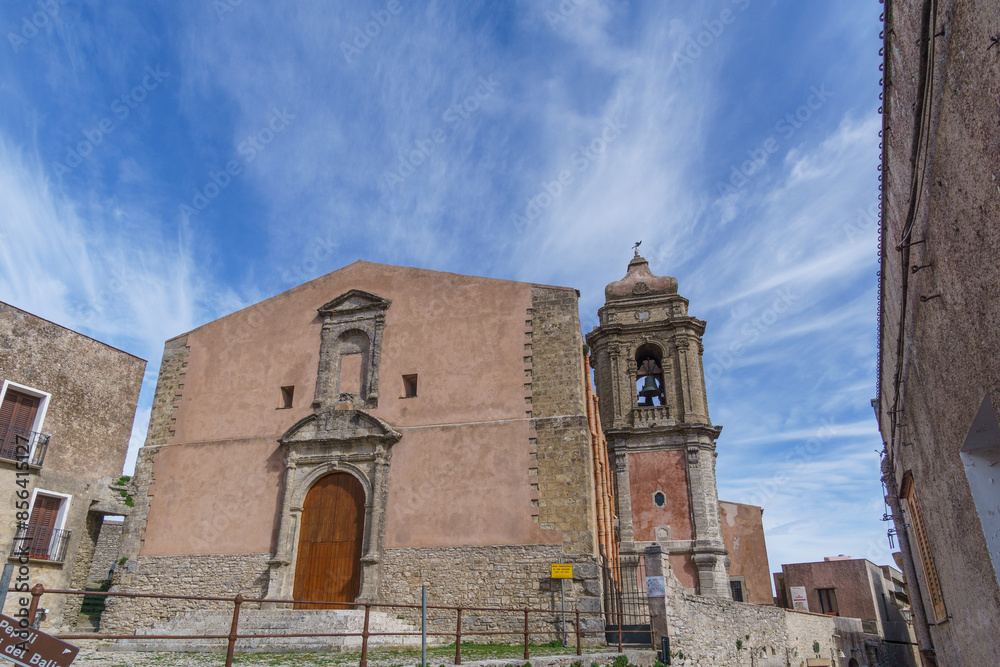 Wall mural Medieval church San Martino on a sunny day with blue sky, Erice, Sicily, Italy