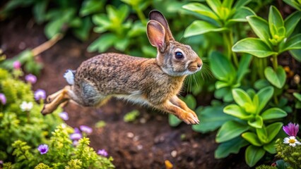 Fototapeta premium A Cute Bunny Is Hopping Through A Garden Full Of Flowers.
