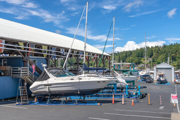 Fototapeta premium Repair yard for boats in Gig harbor WA.