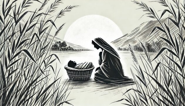 The birth of Moses &mdash; Exodus 2. Digital illustration.