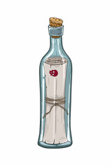 Message in a glass bottle, Vector illustration