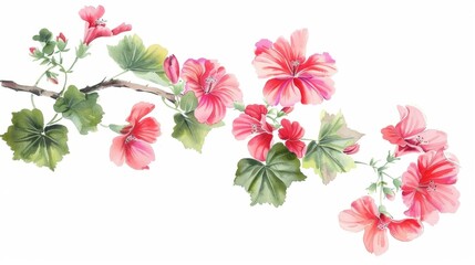 Beautiful Watercolor Flowers on Branch, Generative AI
