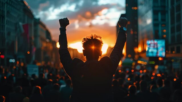 Political candidate waving to supporters from a campaign bus.