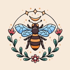 a cartoon illustration of a bee and a flowers