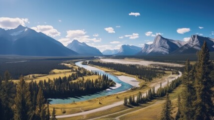 A beautiful mountain range with a river running through it