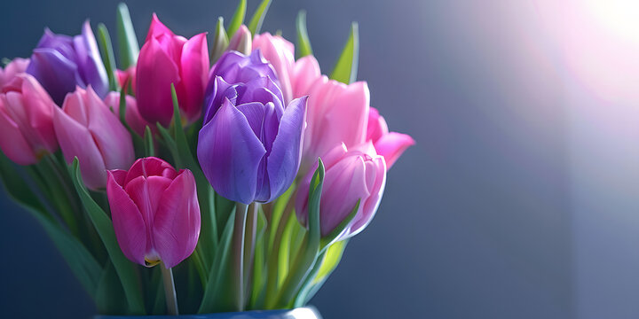 Tulipas rosa e roxas em um vaso