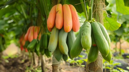 Papaya fruit on papaya tree. 
