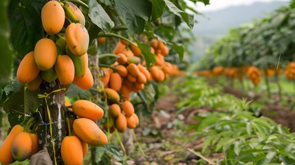 Papaya fruit on papaya tree. 