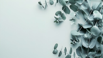 fondo claro liso con dise&ntilde;o de elementos decorativos de eucalipto plantas elegantes dise&ntilde;o moderno para invitacion o cuadro decorativo