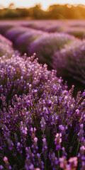 Campo de Flores de Lavanda Roxa em um Dia Ensolarado