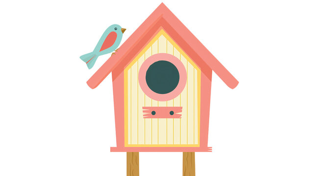 recommend clip art: a birdhouse clipart, garden decor element, vector illustration, pastel, isolated on Transparent background