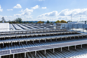 Solar panels on rooftop of shopping mall