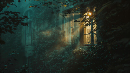 Fototapeta premium old abandoned building with light in the window