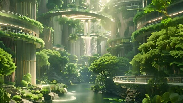 Futuristic City with Lush Greenery with Ai generated.
