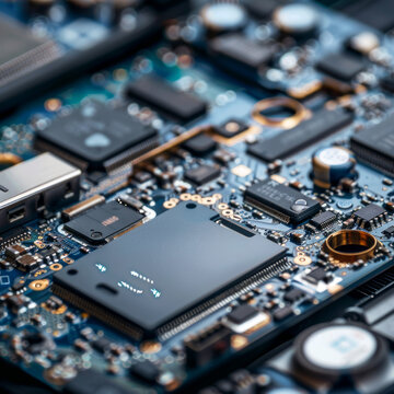 A computer motherboard is being cleaned and repaired