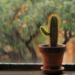Cactus in a pot against the window