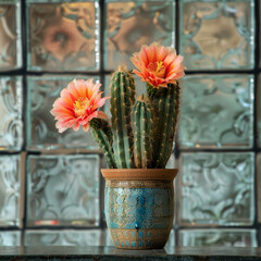 Cactus in a pot against the window