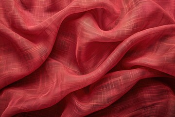 Fototapeta premium A red fabric with a pattern of lines and dots. The fabric is very soft and has a shiny appearance
