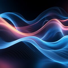 a computer generated image of a wave of blue and pink smoke on a black background with a black back ground.