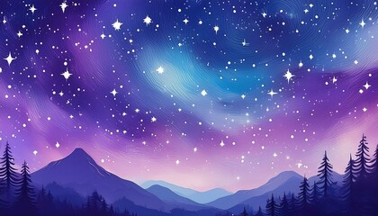 Fototapeta premium a painting of a purple and blue sky with white stars. generative ai