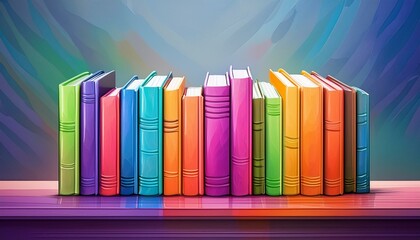 Naklejka premium a row of colorful books sitting on top of a table. generative ai