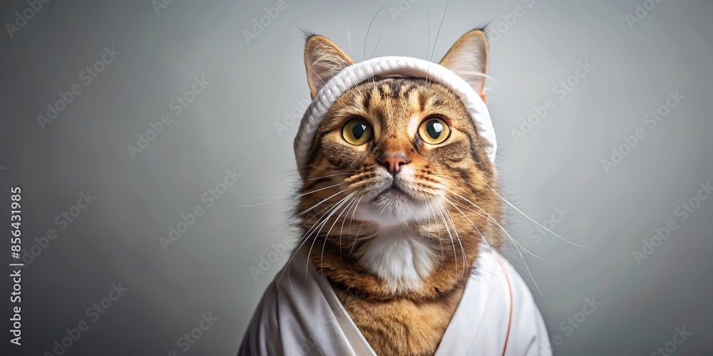 Wall mural A cat dressed up as Jesus Christ for a playful and iconic image, cat, Jesus, costume, religious, funny, adorable, pet, feline - Wall murals