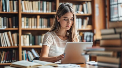 Young woman studying in a library