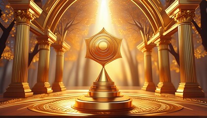 Obraz premium recognition gold award background illustration honor success, excellence trophy, medal prestigious recognition gold award background