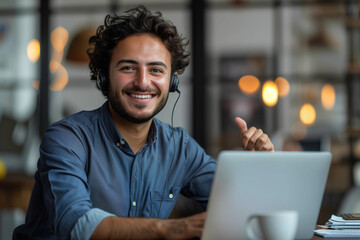 Cheerful Customer Support Agent Assisting Clients in a Modern Office