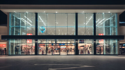 Moonlit Nights: Shopping at the Mall Through Glass Doors