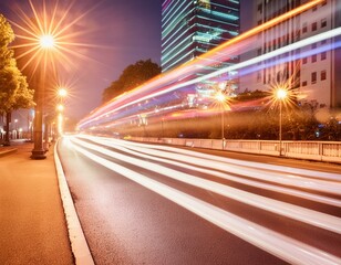 city street at night with colorful long exposure lights