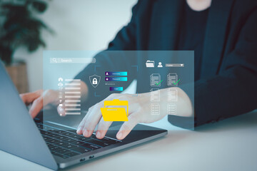 Document management concept. Electronic documents, Document management system and process automation. Search and managing files online document database.	
