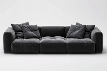 Fototapeta premium Minimalist Marvel Studio shot of a Black sofa isolated on white background.